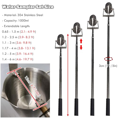 Campionatore d'acqua in acciaio inox con asta estensibile, perfetto per piscine, laboratori, fabbriche e fiumi, strumento ideale per campionamento dell'acqua per professionisti e appassionati