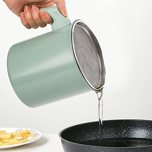 Lyellfe Bacon Grease Container with Strainer, 48 Oz Stainless Steel Oil Filter Pot for Kitchen Green Cooking Oil Storage Holder - Image 4