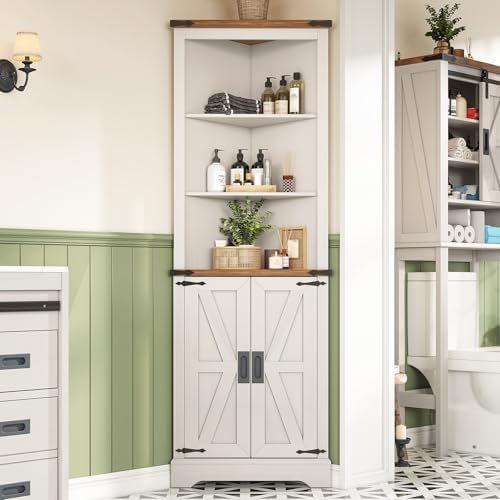 Amazon.com: LUXOAK Farmhouse 68" Tall Corner Cabinet, Bathroom Corner ...