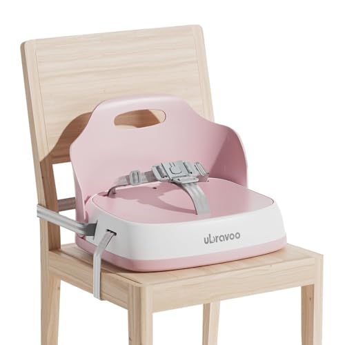 UBRAVOO Portable Booster Seat for Dining Travel High Chair with 3-Point Harness and 2 Adjustable Straps Washable Baby Food Chairs 6 Months Plus Sitting Up(Pink)