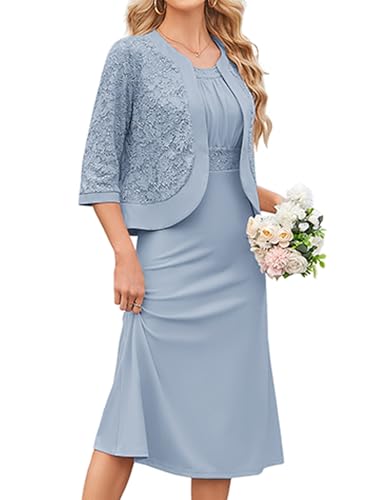 GRACE KARIN Women's Wedding Guest Mother of The Bride Formal Dress 2 Piece with Jacket Gray Blue XXL