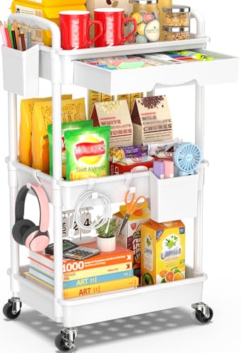 SUNALLY 3 Tier Rolling Cart with Drawer, Bathroom...