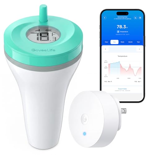 GoveeLife Smart Wireless Pool Thermometer P2 with WiFi Gateway, Easy Read Folating Water Thermometer Digital, IP68 Waterproof, Ultra 1082ft, App Alert, for Swimming Pool, Cold Plunge, SPA, Cyan