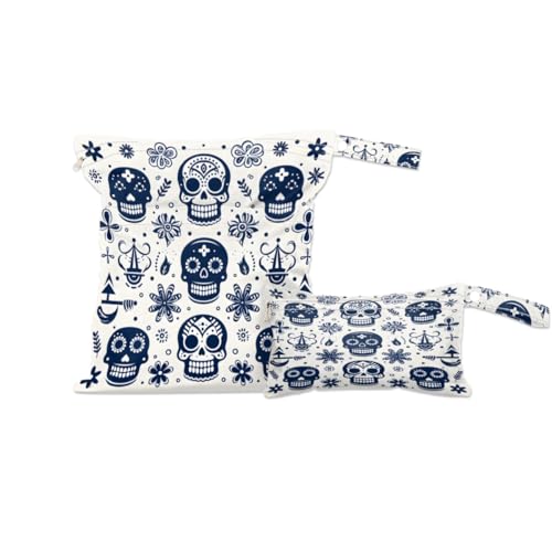 GzLeyigou 2 Pack Wet Bags for Swimsuits, Skull Mandala Waterproof Washable Dirty Clothes Bag Wet Dry Bag with Zipper Pocket Wet Clothes Bag Bathing Suit Workout Bag Wet Swimsuit Bag for Travel Beach