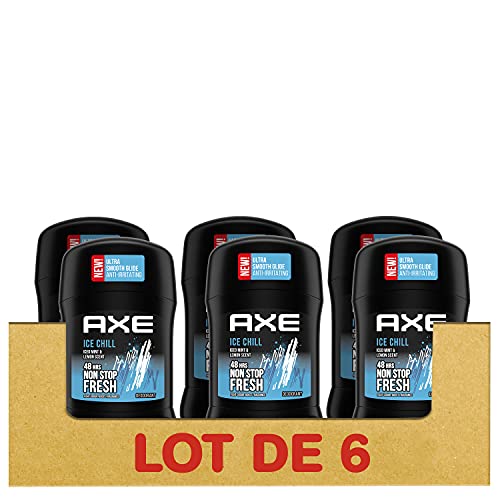 AXE Déodorant Homme Stick Ice Chill, 48h non-stop frais, parfum rafraîchissant de menthe glaciale et citron (Lot de 6x50ml)