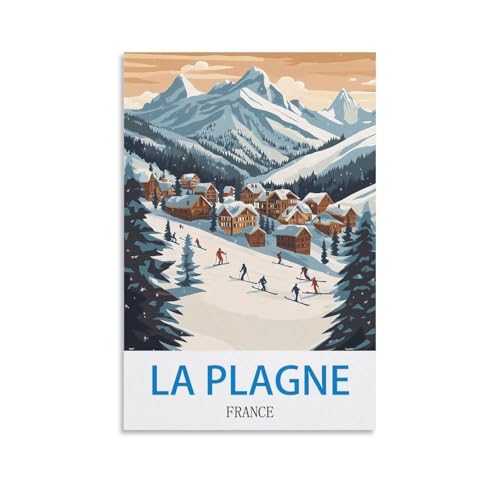 Affiche rétro La Plagne 50x75 cm : sublimez votre salon avec une décoration de montagne élégante