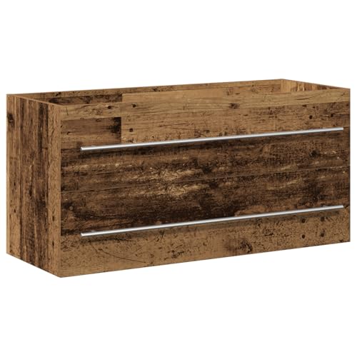 vidaXL Conjunto de Almacenamiento de baño rústico de Madera recuperada sólida 100 x 38.5 x 48 cm Mueble montado en la Pared con 2 cajones Organización estilosa para baños del hogar Unidad Vintage DEC