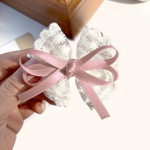 2 PCS White Lace Bow Hair Clips for Women Pink Bowkont Ribbon Small Hair Clip Summer Duck Billed Hairclips Decorative Barrettes for Women Thin Thick Hairs Duckbill Hairclip for Styling Accessories miniatura 4