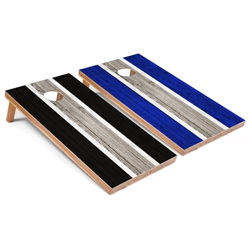 Skip's Garage Black and Royal Striped All-Weather Cornhole Boards - PVC - Include CASE + Hole Lights