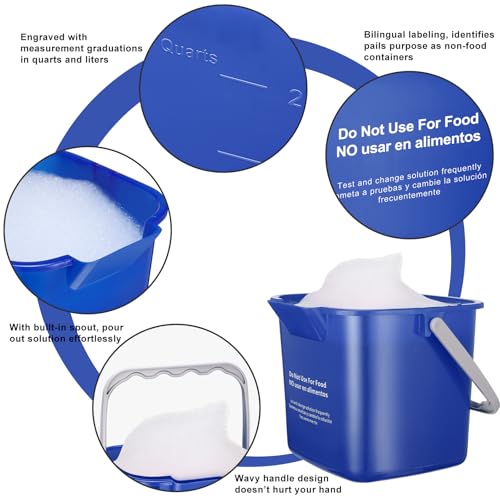 Image of Yaomiao 4 Pcs Cleaning Bucket 3 Qt Sanitizing Bucket,Red,Yellow,Blue,Green | Restaurant Small Square Detergent Pail with Measurements Spout and Handle, for Home, Kitchen, Office, Commercial Use