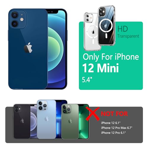 Image of ONES Magnetic for iPhone 12 Mini Slim Case, [Compatible with MagSafe] [Military-Grade Drop Protection][Anti-Yellowing], Shockproof Protective Cover, Scratch-Resistant Back, Transparent