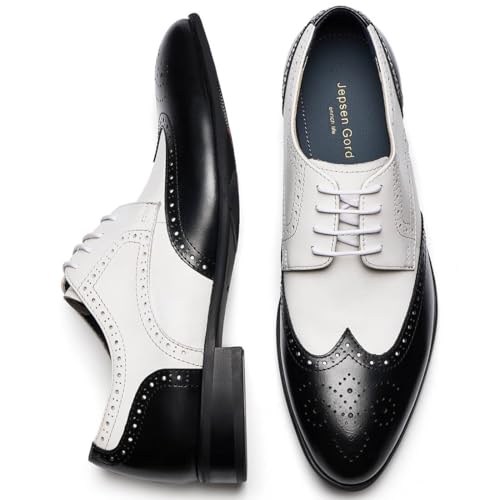 Image of Men's Dress Shoes, Genuine Leather Oxford Shoes for Men, Wingtip Brogue and Plain Toe Lace Up Formal Business Wedding Derby Shoes