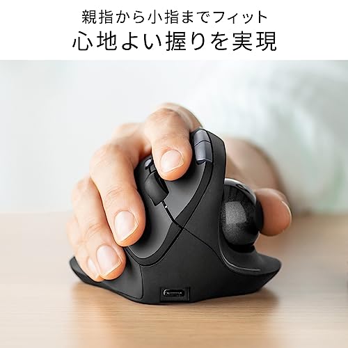 イーサプライ トラックボールマウス Bluetooth 2.4GHzワイヤレス エルゴノミクス 静音 コンボマウス 5ボタン 充電式 ブラック EZ4-MAWBTTB190BK
