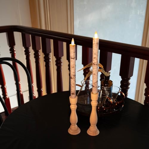 Image of Flameless Taper Candles Flickering with Remote and Timer, 3D Moving Flame Taper Candle Battery Operated to 400 Hours, 9 Inch Window Candles, (Birch Bark)