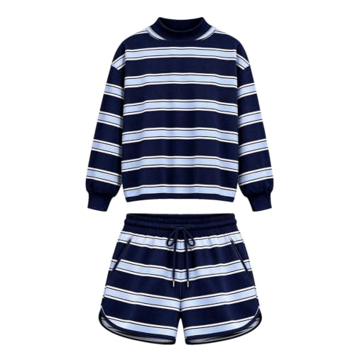 Fall 2 Piece Sets for Women Trendy Mock Neck Sweatshirt Sweat Shorts Outfit - image 4