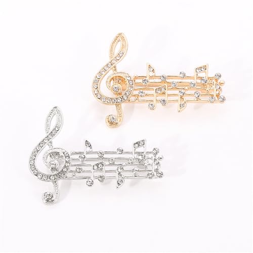 Image of 2PCS Music Note Brooch Pin for Women Dainty Elegant Rhinestone Pearl Note Treble Clef Brooch Musician Party Dance Banquet Clothes Accessorie Jewelry