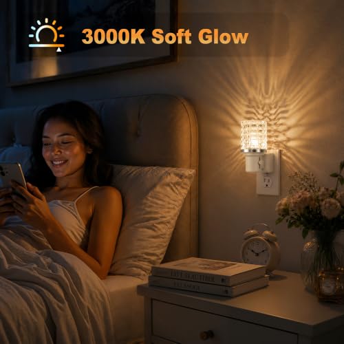 Image of JandCase LED Night Light, Dimmable Night Lights Plug into Wall,Dusk to Dawn | Modern Nightlight, Auto On Off Light Sensor, 3000K Soft White Night Light 0-100LM Brightness, Bathroom Hallway Bedroom Decor