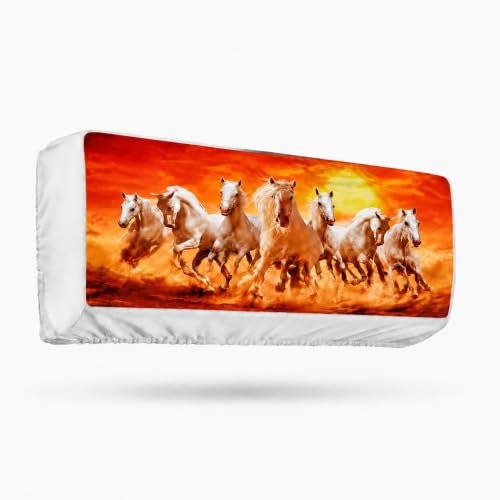 Image of Printed Split Ac Cover Indoor Unit For 1.5 Ton Capacity AC, Inner Unit Ac Cover, All Weather Cover /Attractive Digital Prints /Dustproof /Silken water-resistant Split Ac Cover ( Orange7Horses )