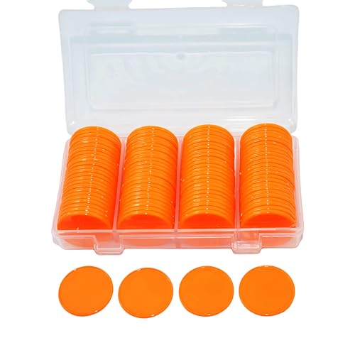 Smartdealspro Undurchsichtiger Lernzähler aus Kunststoff, Mini-Poker-Chips, Spielsteine mit Aufbewahrungsbox (Orange-Rot, 25 mm)