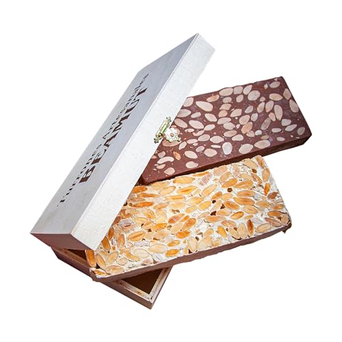 Pack Turrones Artesanales BEAMUT – Alicante (turrón duro, 70% almendra marcona) y Chocoleche – 2x300g – IGP Jijona – Caja Regalo Gourmet de Madera