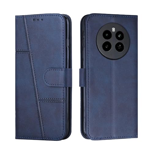 Image of Compatible for realme P1 5G / realme 12+ 5G / realme Narzo 70 Pro 5G Flip Cover Leather Finish | Inside TPU with Card Pockets | Wallet Stand | Complete Protection Flip Case Blue