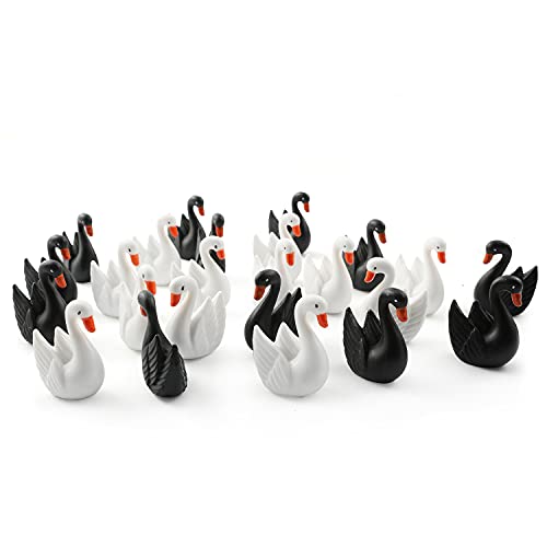 YYANGZ 24PCS White Swan and Black Swan, Miniature Figurines Swan Model Fairy Garden Miniature Moss Landscape DIY Terrarium Crafts Ornament Accessories