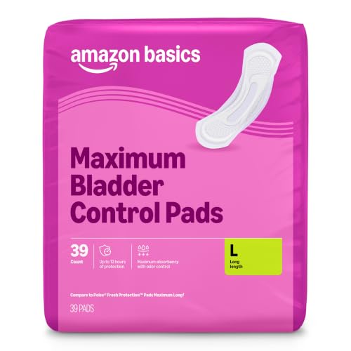 Image of Amazon Basics Incontinence Pads for Women, Postpartum, Long, Maximum Absorbency, Bladder Control, Unscented, 39 Count, Packaging May Vary