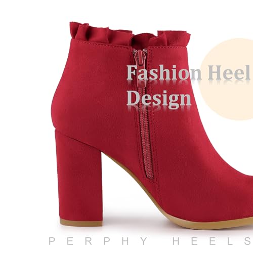 Perphy Ruffle Chunky Heel Booties Ankle Boots for Women4