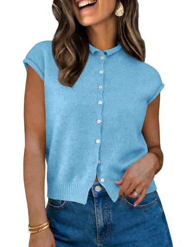 Image of UNCLECAT Womens Cap Sleeve Sweater Vest Summer Casual Button Down Lightweight Knit Sweater Cardigans