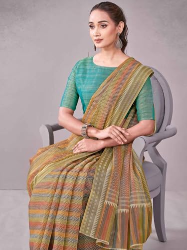 Image of Satrani Women's Shimmer Silk Printed Saree with Unstitched Blouse Piece