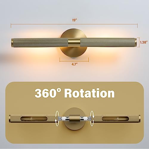 Ringrain Gold Bathroom Vanity Lights Fixtures Over Mirror 18.9 Inch All Brass Modern Sconces Wall Lighting,Wall Mounted Picture Light Perfect For Bedroom,Bathroom,Hallway #TOP4