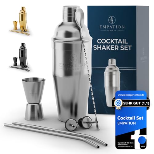 EMPATION Cocktail Shaker 7-teiliges Cocktail Set - 700 ml Cobbler Shaker aus Edelstahl minimalistisches Cocktail Zubehör Bar Set für Anfänger & Profis Cocktailshaker Set als Präsent geeignet