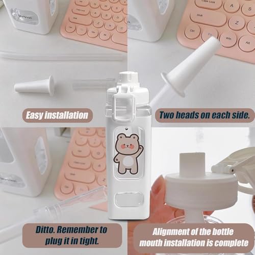 Image of Openja Plastic Kawaii Water Bottle with Straw Cute Large Water Bottles with Kawaii Stickers Aesthetic Leakproof Square Drinking Bottle.700ML (White)