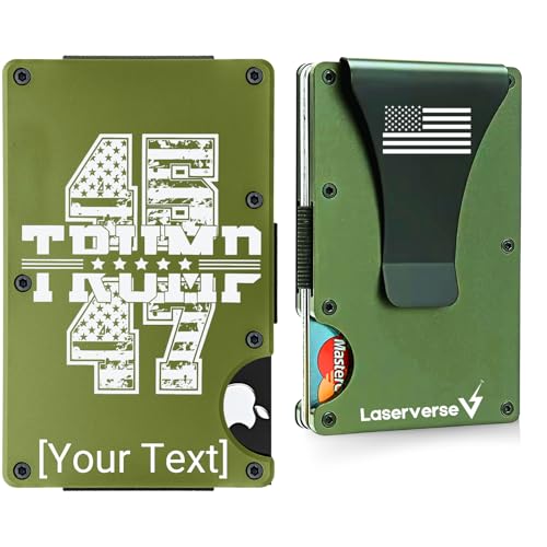 Trump 45 47 Engraved Wallet – RFID Blocking Metal Card Holder – Custom MAGA Slim Wallet for Men – AirTag Compatible Option – Patriotic Gift for Him (Army Green)2