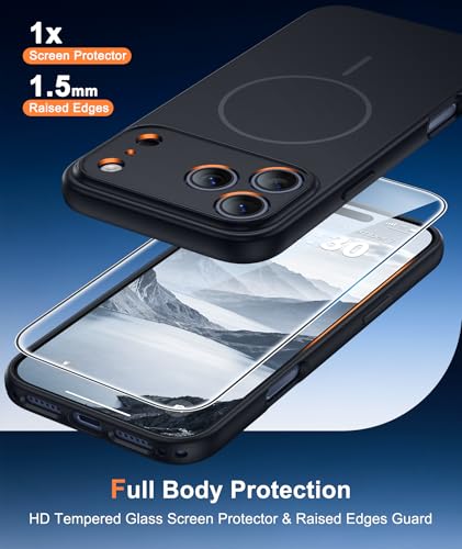 Image of FNTCASE for iPhone 17 Pro Max Case: [Compatible with Magsafe] Solid Black Matte 17 Promax Magnetic Phone Cover with [Full Camera Protection] [Screen Protector] Military Grade Shockproof Protective
