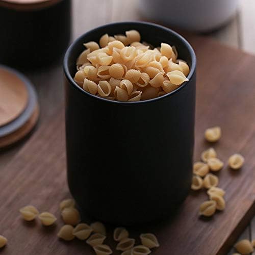 Popowbe Ceramic Coffee Canister Airtight with Sealed Bamboo Lid Kitchen Food Storage Jar Container for Coffee Tea Caddy,Black/260ml