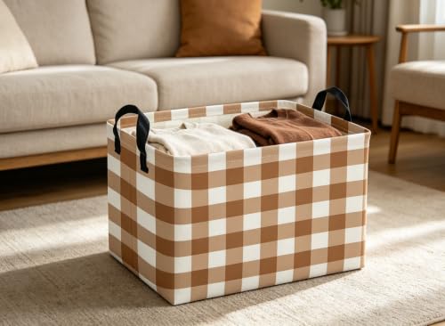 Image of Kids Basket Grid Storage Basket Gift Basket Rectangular Bedroom Decor for Books(Brown grid)