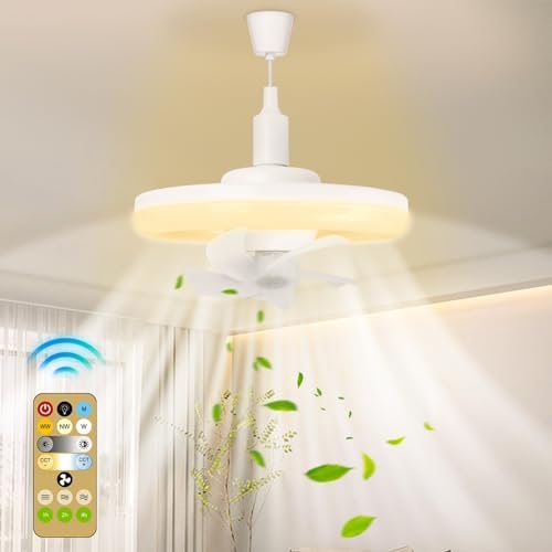 LEDIARY 20 Inch Low Profile Ceiling Fan With Light, Led Bladeless Ceiling Fans, Remote Control Enclosed Flush Mount Ceiling Fan With Timming, 3000-6000K, 6 Wind Speed, 3000LM, 57W-White