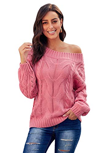 ITBCLOVE Strickpullover Damen Oversize Pullover Grobstrick Winterpullover Strickpulli Sweater lässig Outwear Casual elegant einfarbig S-XXL (Rosa,S) Cover