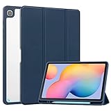 KuRoKo Galaxy Tab S6 lite 10.4 2022/2020/2024 Case with Pen Holder- Lightweight Shockproof Cover with Clear Transparent Back Shell for Galaxy Tab S6 lite 10.4 (SM-P610/P613/P615/P619/P620)-Navy