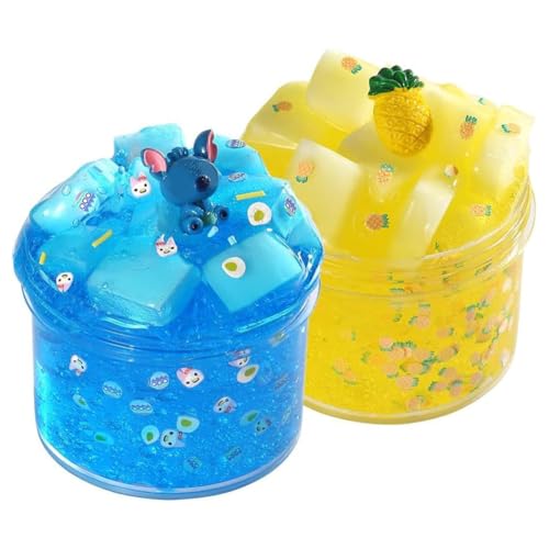 Kit de 2 Piezas de Slime de Cristal, Slime Kit de Cristal,muñeca Azul y piña Amarilla, Cristal Fluffy Slime Clay,Súper Suave y No Pegajoso Cristal Mud Juguete para aliviar el estrés para niños