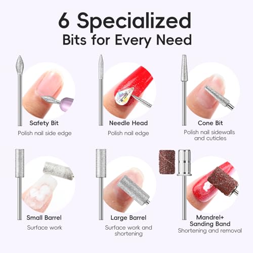 PEACECOLOR Cordless Electric Nail Drill File Kit Long-Lasting Rechargeable - image 6