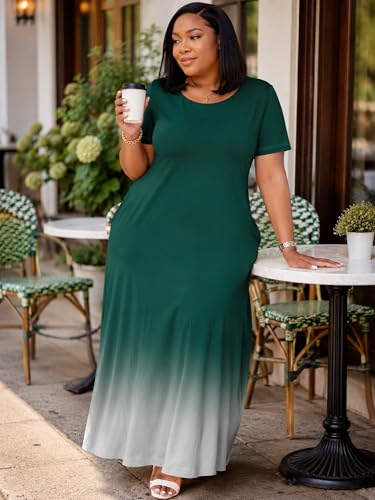 Image of PinkPatty Women's Plus Size Maxi Dresses Short Sleeve Sundress Summer T-Shirt Beach Long Dress with Pockets