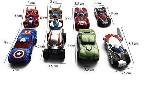 Image of Storio Metal Super Hero Theme Cars Diecast Metal Pullback Toy car Play Set for Kids Best Gifts Toys for Kids Boys - Set of 8, Multi color