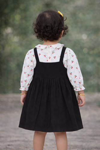 Image of babeezworld Baby Girl Cotton Dress - Full Sleeves Knee Length fit and Flare Dungaree Frock jhabla Regular fit top Tshirt