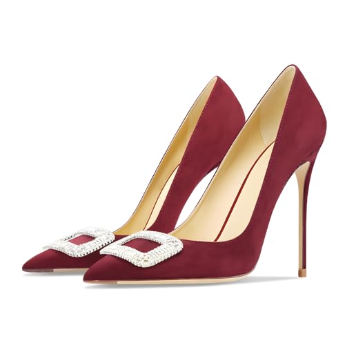 Image of Women's Pointed Toe Shallow Mouth Sexy Square Buckle Rhinestones 10cm Stiletto Heels Slip-on Wedding Party Banquet Big Size Shoes