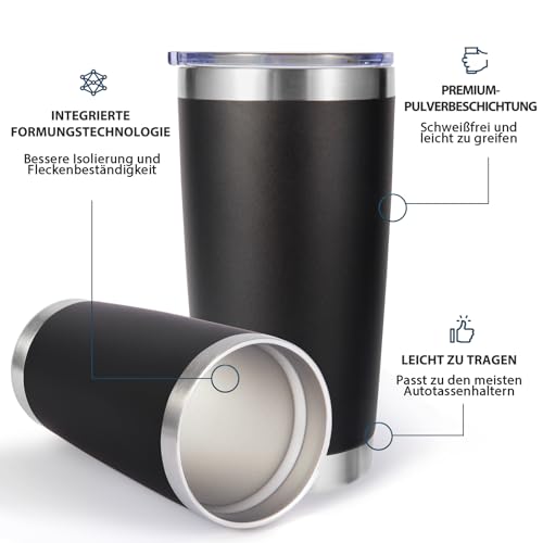 Volhoply 600ml（20oz） Thermobecher mit Deckel und Strohhalm,Doppelwandiger isolierter Reise-Eiskaffeebecher Passend für Autobecherhalter… – Ansicht 4