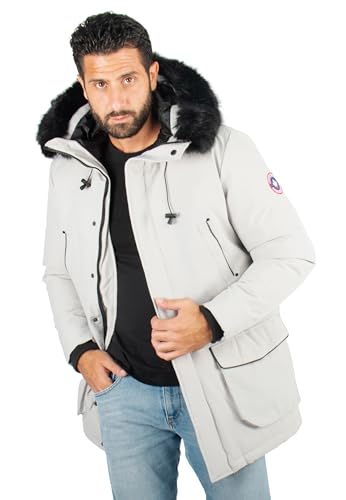 Parka Homme Hiver Grise avec Capuche en Fourrure noire – Élégance et Chaleur pour les Jours Froids
