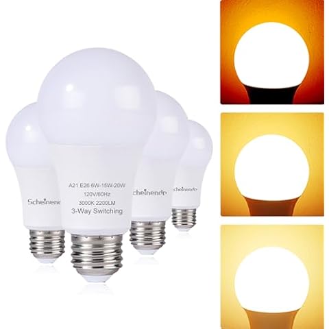 Scheinenda 3-Way Led Light Bulbs A21, 50 100 150 Watt Equivalent, Perfect for Reading, Warm White (3000K), Indoor Standard E26 Bulb, Energy Efficient 20 Watt, 2200 Lumens, 4 Pack Cover