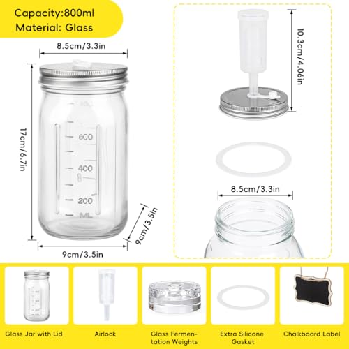 Image of Supvox 32oz Fermentation Jar Kit Air Tight Glass Jar with Stainless Steel Lid and Clear Glass Weights, One-way Exhaust Valve Design, Wide Mouth Glass Container for Pickling, Sauerkraut, Kimchi & Food